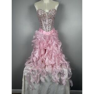 Clarisse Pink Formal strappless sweatheart neck sequin corset dress‎